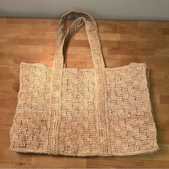 Faherty Women's Large Woven Straw Tote Bag - Natural, Raffia - Picture 10 of 10